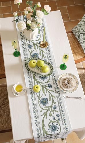 ISAENNE Designer French Linen Table Runner,71"x12"-Mosella E - color: Mosella E, size: 12X71 Inches