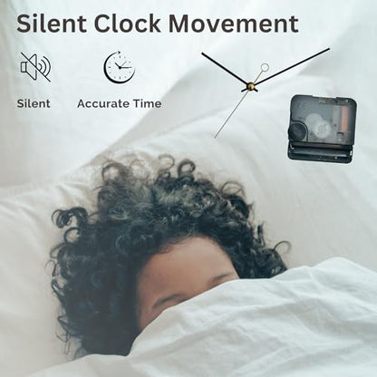 DODEKA Rectangle Wall Clock Layered Wooden Design Bohemian Geometric Pattern Silent Battery Operated for Workplace Kitchen Bedroom Living Room (Rectangular)
