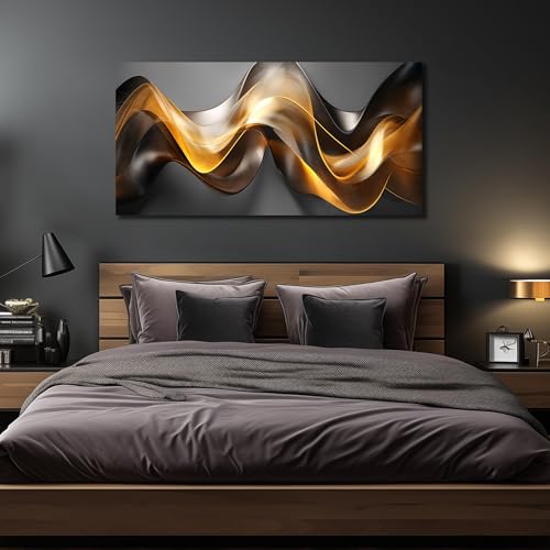Ouzzlie Abstract Wall Art Gold Art for Office - color: Grayish gold, size: 59"L x 29"W