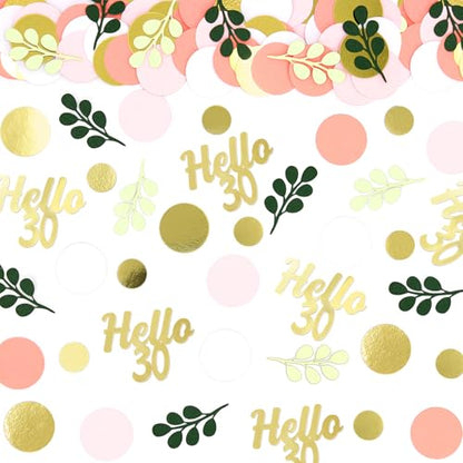300PC 30TH Birthday Confetti for Table Pink and Sage Green Happy 30TH Birthday Decorations for Her Dots Hello 30 Confetti Scatters Thirty Party Decor Supplies - style: Pink Hello 30 Confetti