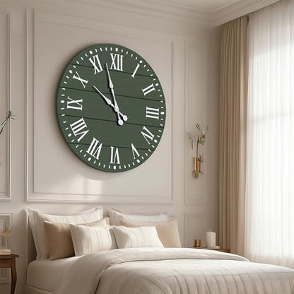 Large Wall Clock with Roman Numeral, 35.5” Shiplap Farmhouse Hanging Clock - color: Green, size: 35.5 Inch