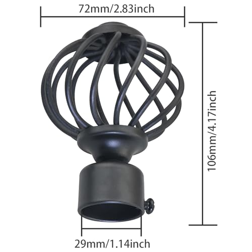 2PCS Curtain Rod End Plugs, Black Metal, Glossy Electroplated Finish, Fits Up to 28mm Rods, Easy to Install