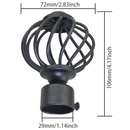 2PCS Curtain Rod End Plugs, Black Metal, Glossy Electroplated Finish, Fits Up to 28mm Rods, Easy to Install
