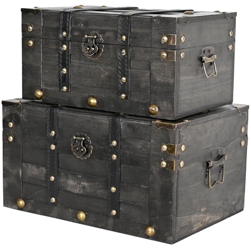 Wooden Vintage Luggage Trunks Set of 2, Decorative Antique Suitcase Storage - color: Black, size: 11" x 13"