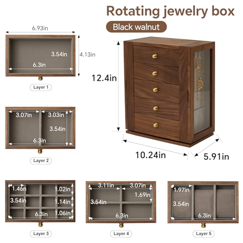 360 Rotating Design Wooden Jewelry Box for Women - size: Rotation