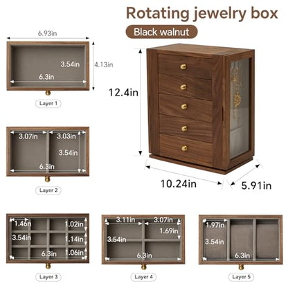 360 Rotating Design Wooden Jewelry Box for Women - size: Rotation