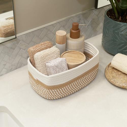 Beautiful Storage Basket Set of 3 - Sturdy Rope Baskets for Shelves - color: Beige-Brown