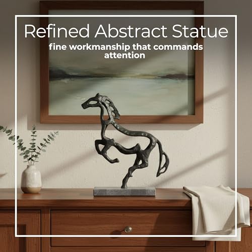 Sagebrook Home 13X11 Galloping Horse On Marble Base, Black