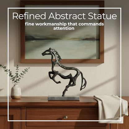 Sagebrook Home 13X11 Galloping Horse On Marble Base, Black