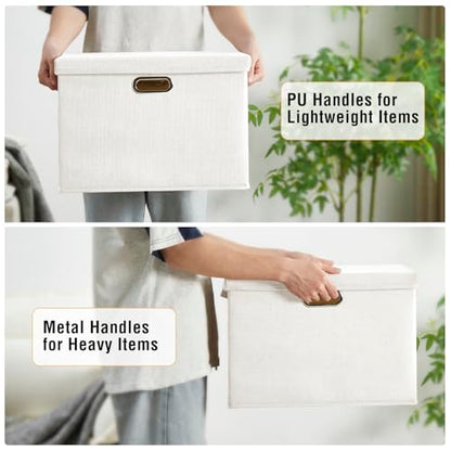 Roobyl 15" Fabric Storage Box with Lids, 3-Pack, White - color: White, size: Medium-15"