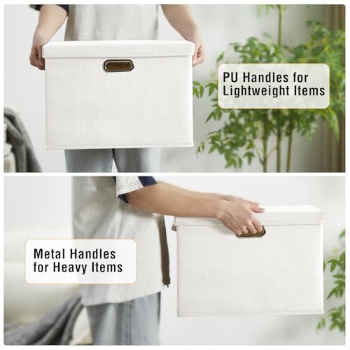 17" Large Fabric Storage Box with Lids, 3-Pack, White - color: White, size: Large-17"