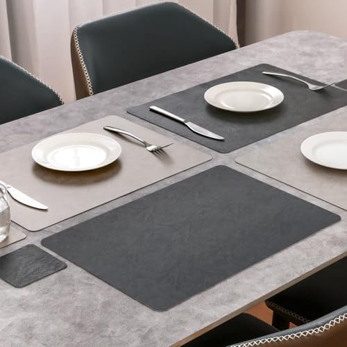 Vinyl Placemats Set of 4, Dual Sided Place Mats with Drink Coasters - color: Light Gray/Dark Gray Two-tone, size: Set of 4