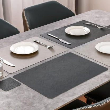Vinyl Placemats Set of 6, Dual Sided Place Mats with Drink Coasters - color: Light Gray/Dark Gray Two-tone, size: Set of 6