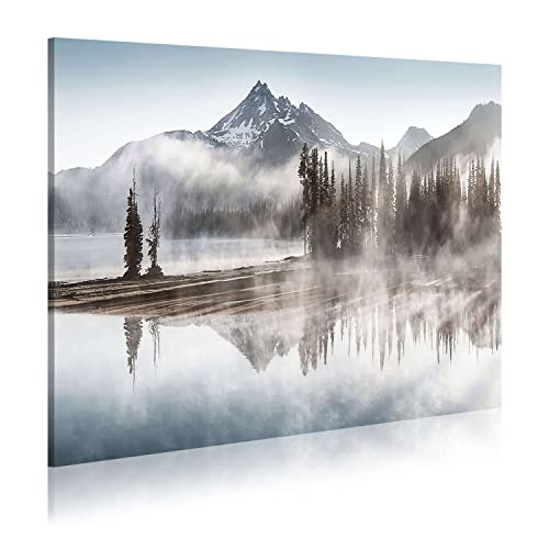 WALLSUP DECOR Smoky Mountain Canvas Wall Art Lake Picture 11x16 inch - size: 16L" x 12W"