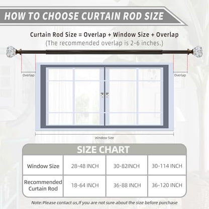 Brown Double Curtain Rod 66-120 Inch Heavy Duty Foil Resin Finial - color: Brown, size: 66-120"