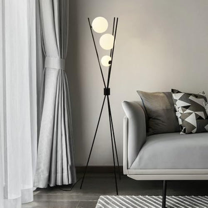 LOVEDIMA Standing Lamp for Living Room,Bedside Floor Lamp Tall Modern Corner Lamp Reading for Bedroom,Office (G9 Bulb, White Lampshade Included),Black
