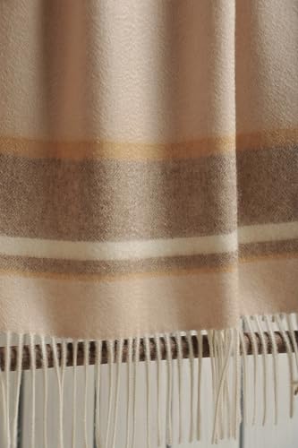 EP Mode 100% Pure Cashmere Throw Blanket for Sofa, Beige Border - color: Beige Border