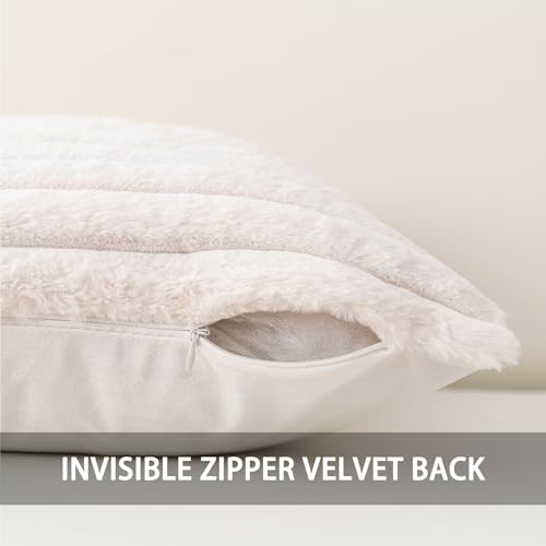 Pack of 2 Faux Fur Christmas Throw Pillow Covers 18x18 Inch, Cream White - color: Cream White, size: 18" x 18" (Pack of 2)