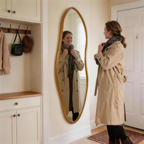Irregular Full Length Mirror,Large Asymmetrical Wall Mounted Mirror - size: 65"L x 21.5"W