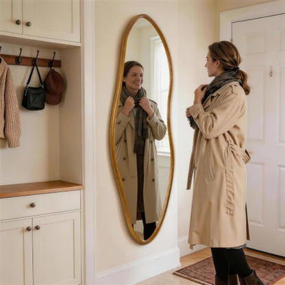 Irregular Full Length Mirror,Large Asymmetrical Wall Mounted Mirror - size: 65"L x 21.5"W