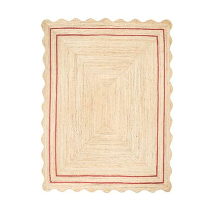 Wave Scalloped Jute Rug Entryway Natural Boho Area Rug Rustic Red 2'x3' - color: Rustic Red, size: 2'x3'