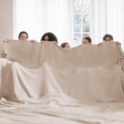 Bedsure 100% Cotton Big Oversized King Blanket, Waffle Weave, Beige - color: 02 Beige, size: Oversized King (120" X 94")