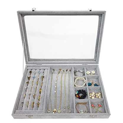 Ice Velvet Jewelry Organizer Box for Women Girlfriend Wife - color: 8 Grids & 5 Slots & 6 Necklace Hooks
