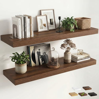 Venusmiles 12 inch Deep Floating Shelves for Wall, 48" Wide, Walnut, 2-Pack - color: Walnut Finish, size: 48"w x 12"d, 2p