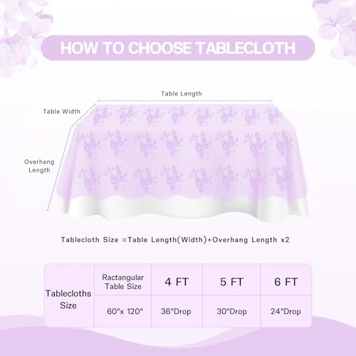 Lace Tablecloth Chic Table Fabric 60x120 Inch for Farmhouse Rustic Wedding - color: Light Purple, size: 120" x 60" (1Pc Rectangular)