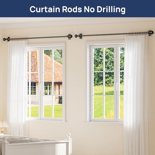 ENJOYBASICS 2 Pack 28-60" No Drill Curtain Rods, Renter Friendly, Black - color: Black, size: 27-65"