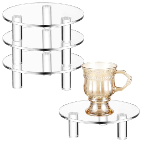 3 Pcs Round Acrylic Risers Clear Small Display Stands, 4" - size: 4”