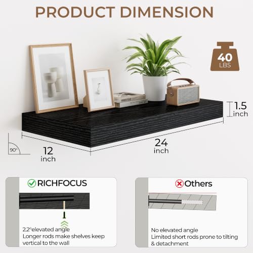 RICHFOCUS 24" Bathroom Floating Shelves for Wall 2Pack|Black - color: Black, size: 24"L x 11.6"D, Set of 2