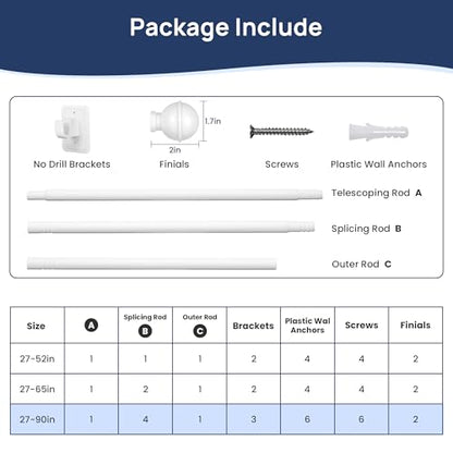ENJOYBASICS 2 Pack 48-84" No Drill Curtain Rods, Renter Friendly, White - color: White, size: 27-90"