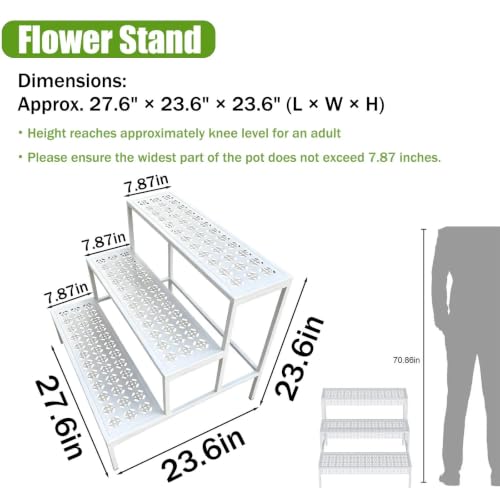 Garden 4 you 3-Tier Rectangular Metal Plant Stand, Ladder Flower Pot Rack - color: White, size: 27.5"L x 23.6"W x 23.6"H