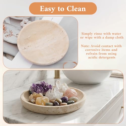 Natural Travertine Marble Jewelry Dish 5.5", Trinket Dish for Ring Earring Key, Ring Tray Gift for Woman Daughter (Beige Travertine)