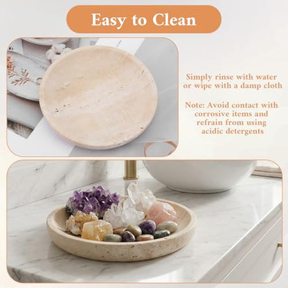 Natural Travertine Marble Jewelry Dish 5.5", Trinket Dish for Ring Earring Key, Ring Tray Gift for Woman Daughter (Beige Travertine)