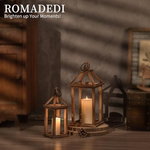 Romadedi Wood Candle Lantern Decorative, Brown, Rustic Decor Set of 2