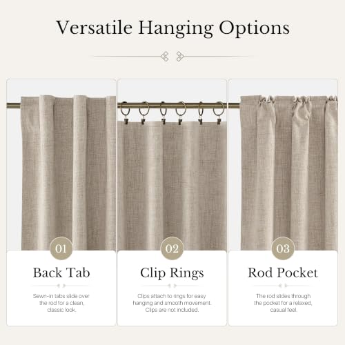 NICETOWN 100% Blackout Curtains for Kitchen 63" L Set of 2, Natural - color: Natural, size: 42"W x 63"L (Pack of 2)