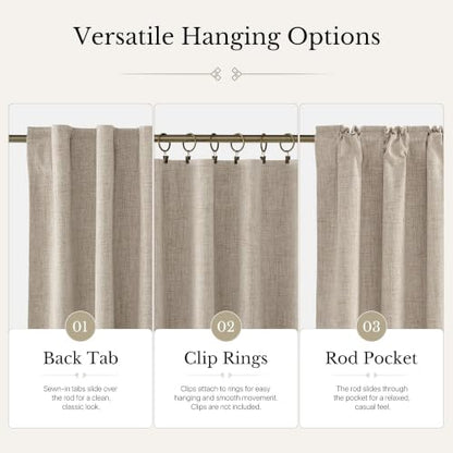 NICETOWN 100% Black Out Curtains 72 inch Long Linen Textured Set of 2 - color: Natural, size: 52"W x 72"L (Pack of 2)
