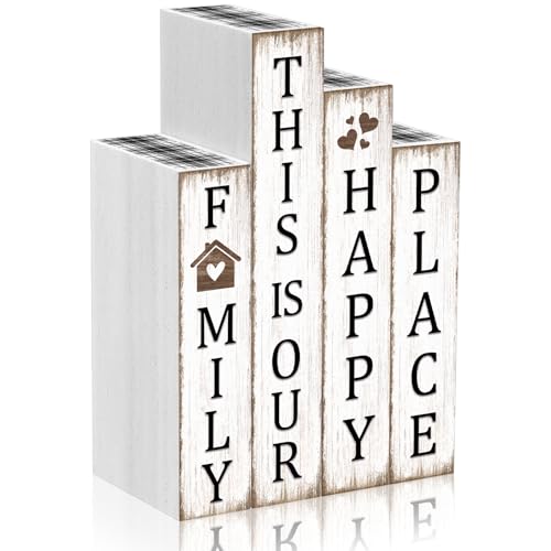 Xuhal 4 Pcs Farmhouse Home Decor, Wooden Rustic Table Decorations Family - style: Home