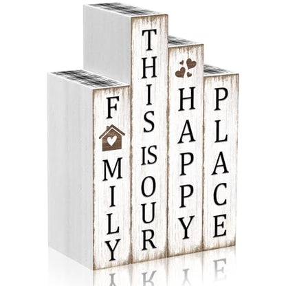 Xuhal 4 Pcs Farmhouse Home Decor, Wooden Rustic Table Decorations Family - style: Home