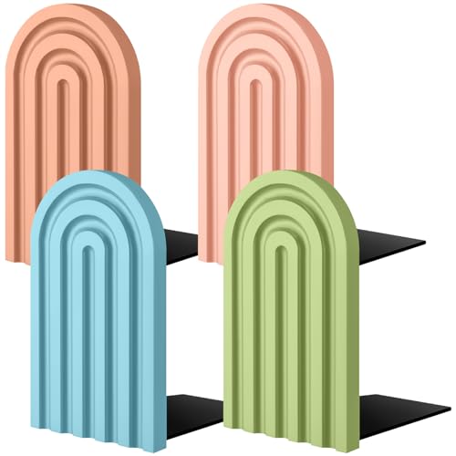 Harloon 4 Pcs Boho Arch Bookends Rainbow Wooden Book Ends, Bright Color - color: Bright Color
