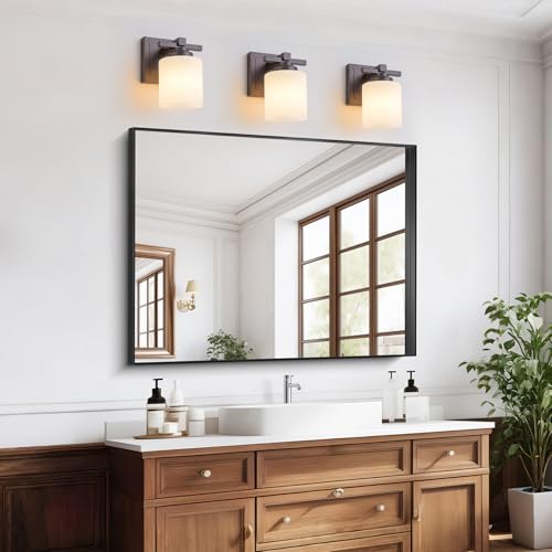 Modern Bathroom Light Fixtures Over Mirror, Vanity Lights for Bathroom Wall Sconces with Milky White Glass Shades, E26 Socket (Bulbs Not Included), 1 Light, Oil Rubbed Bronze - color: Oil-Rubbed Bronze, size: 4.72 inch-1-Light