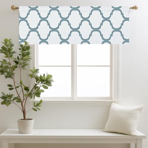 Melodieux Moroccan Fashion Room Darkening Rod Pocket Window Curtain Valance, 52 by 18 Inch, Off White/Dusty Teal (1 Panel) - color: Off White/Dusty Teal, size: 52"W x 18"L (Pack of 1)
