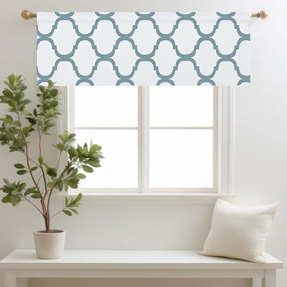 Melodieux Moroccan Fashion Room Darkening Rod Pocket Window Curtain Valance, 52 by 18 Inch, Off White/Dusty Teal (1 Panel) - color: Off White/Dusty Teal, size: 52"W x 18"L (Pack of 1)
