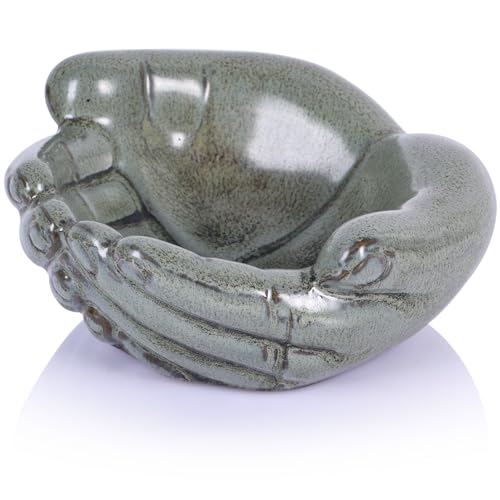 Ceramic Hands Bowl Dish Sculpture, Giving Hands Candy Holder for Succulent Planter, Crystal Rock Holder, Office, Keys Bowl for Entryway Table (Vintage Green) - color: Vintage Green