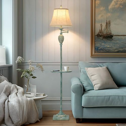 Traditional Floor Lamp withTray,Remote Dimmable,350°Swing Arm Antique Green - color: Antique Green-1