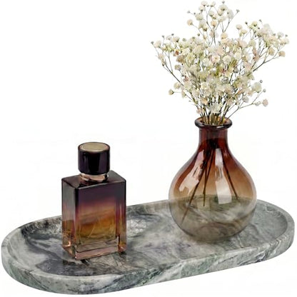YKAJO Shangri-la Green Oval Marble Tray, 11.8x5.9 Vanity Perfume Organizer - color: Shangri-la Green, size: 11.8" x 5.9" x 0.6"