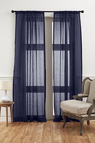 Solino Home 100% Pure Linen Sheer Window Curtain Navy, 52 x 144 in, 1 Panel - color: Navy, size: 52"W x 144"L (1-Panel)