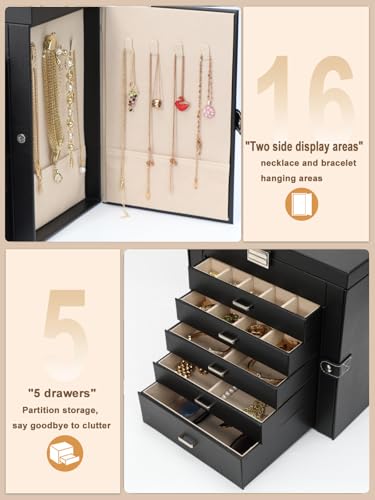 BOOVO Large Jewelry Box for Women 6 Layer - color: Silver and Black, size: 6 Layer